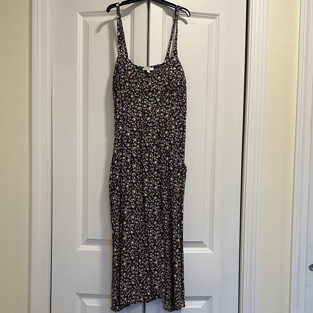 AUW Black and Pink Floral Midi Dress
